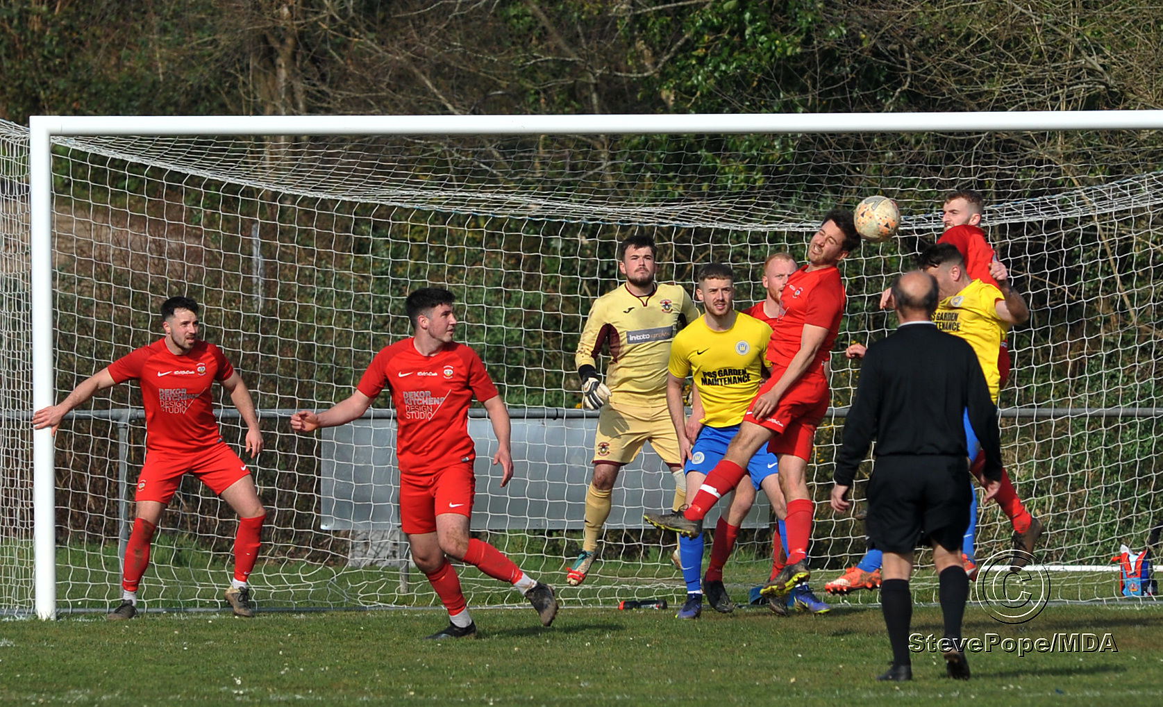 Action from Kingsteignton Athletic’s 3-0 win over Watts Blake Bearne in Saturday’s Herald Cup quarter-final.