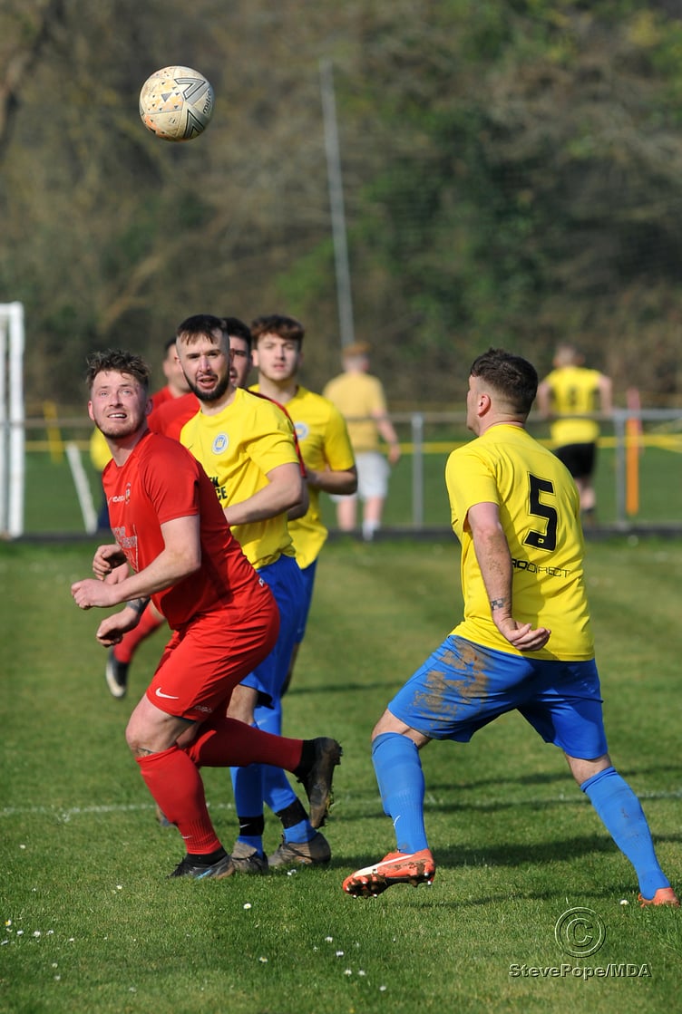 Action from Kingsteignton Athletic’s 3-0 win over Watts Blake Bearne in Saturday’s Herald Cup quarter-final.