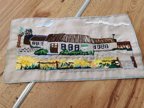 One of the embroidered panels from a Callington during Covid tapestry that is being worked on as a permanent legacy for the town