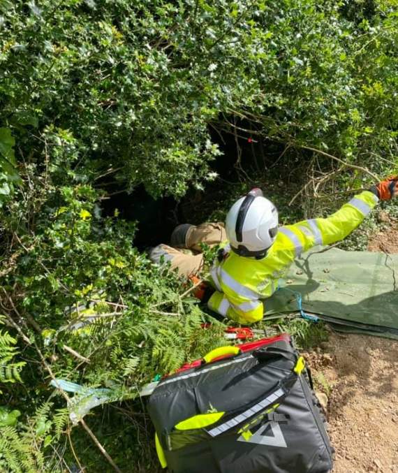 The rescue under way at the edge of the ravine down which the elderly woman fell. Picture courtesy of Bodmin Police