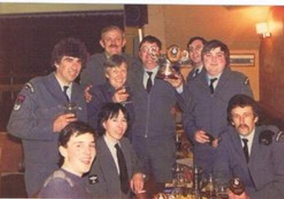The 52 Post Bere Alston group in 1983, when they won the Parsonage Bowl for ‘Best Post in 10 Group Exeter’ covering Devon and Cornwall. Standing are John Abell, Daphne Dinnis, Gerald Pridham, Ron Toll, Alan Freeguard, and Steve Dawe. Seated are Peter Abell, Shirley Abell, and Kelvin Haddy.