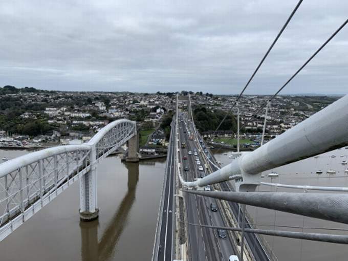 The view from the top of one of the towers on the Tamar Road Bridge