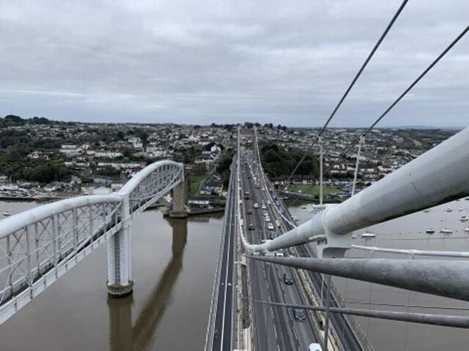 The view from the top of one of the towers on the Tamar Road Bridge
