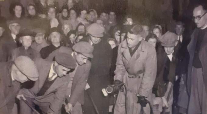 This picture was taken in 1947 when the Stone Turning Ceremony was recorded and broadcast via radio