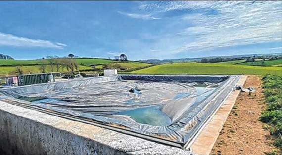The biomethane slurry lagoon at the farm in Tideford