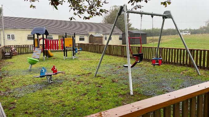 A view of some of the brightly coloured new equipment in the play park close to North Hill village hall.
