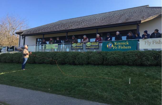 An angler introducing members of the public to fly fishing techniques at a previous Roadford Lake event.