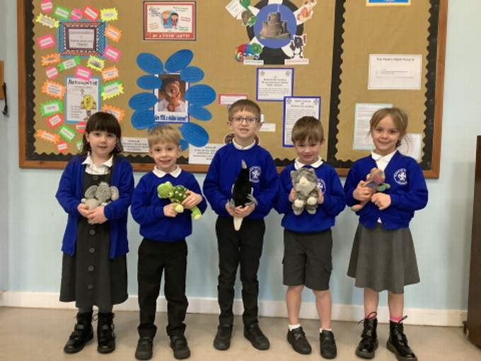 Some of the pupils with the school’s animals