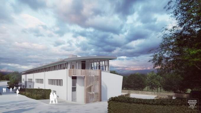A computer-generated image of the finished building