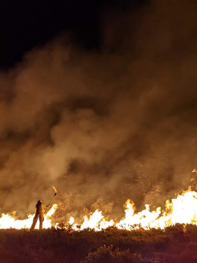 Firefighters trying to control the wall of flames on the nature reserve. Picture: Wadebridge Community Fire Station