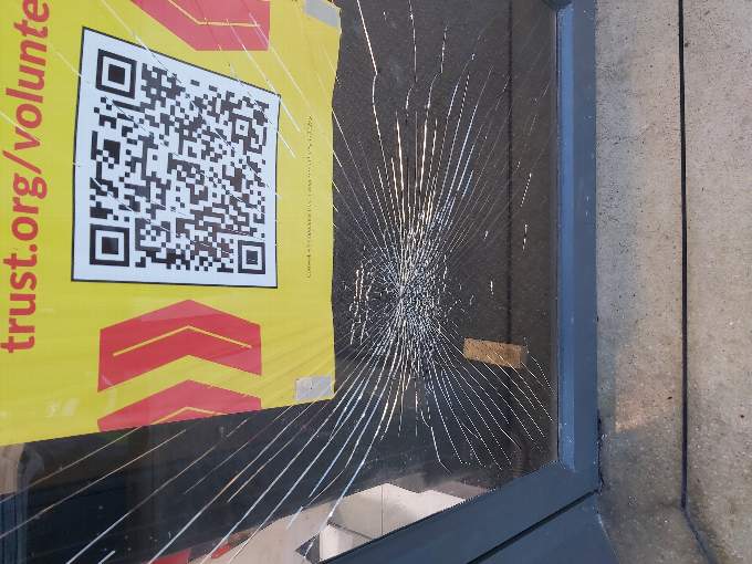 Smashed glass at the Cornwall Air Ambulance charity shop in Bodmin. Vandalism just at this one shop has cost the charity more than £1000 in repairs