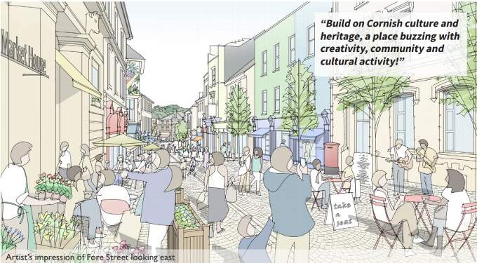 An artist's impression of how Bodmin Fore Street could soon look, looking east.