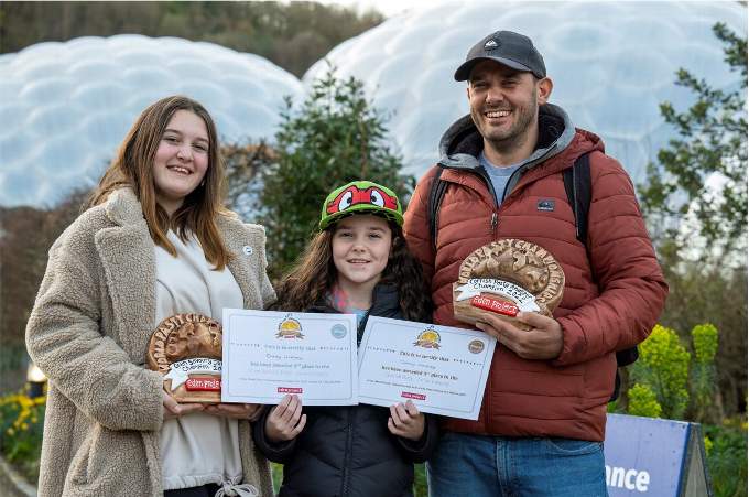 The victorious Lovejoy family comprising, from left, Open Savoury Junior Champion Summer Lovejoy with her sister Daisy and her dad Jon, who won the Cornish Pasty Amateur award.