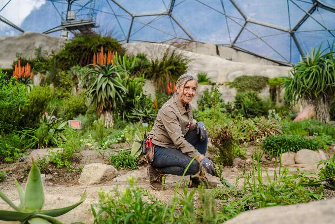 Rosie Henstridge, a Living Landscapes Technician at Eden, on the new pathway in the Mediterranean Biome giving a view of the attraction's array of South African plants.