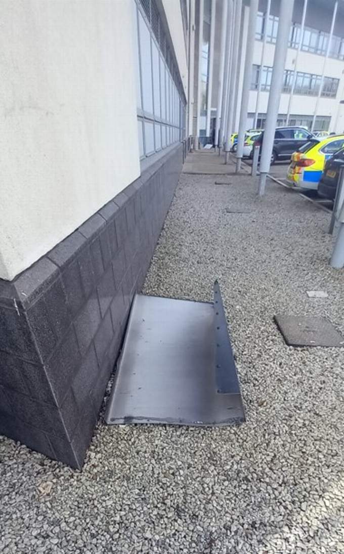 Loosened roofing material which fell to the ground. Picture: OPCC