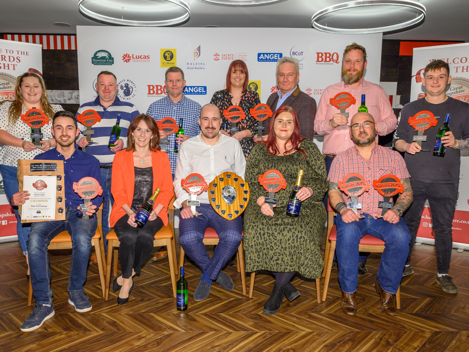 <p>Champions of The Great Hampshire Sausage and Pie Competition with Louise Hannan, BBC Radio Solent</p>