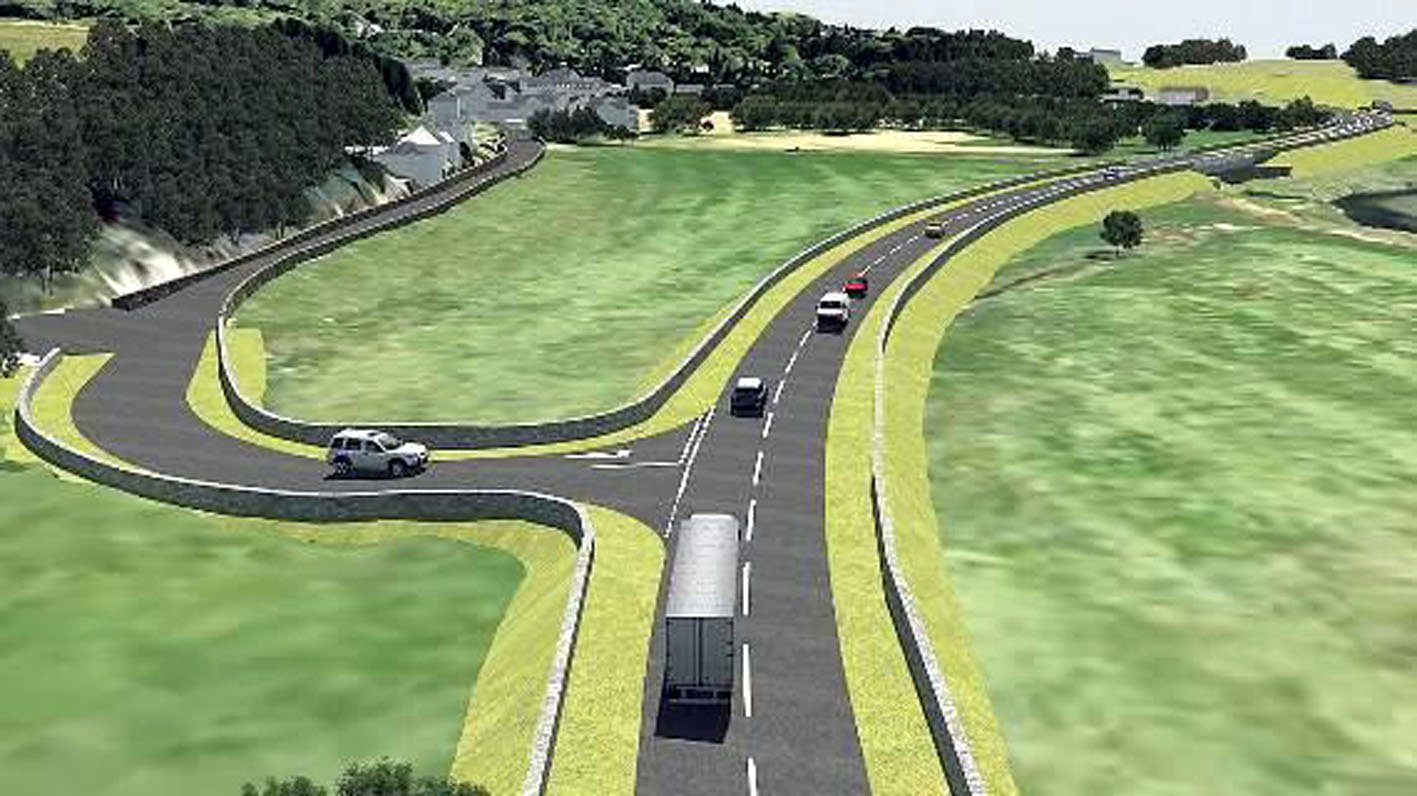 Main: An image of what the bypass would have looked like. Right: Dwyfor Meirionnydd MS, Mabon ap Gwynfor