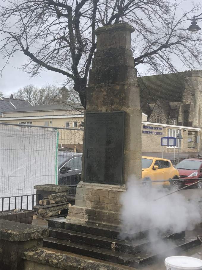 Work begins on cleaning the War Memorial.