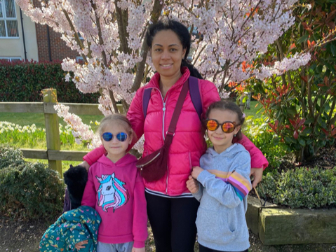 <p>Pharmacist Biola Ameri, 42, Gabriella, eight, and Daniella, six, fled Kyiv and have found a home in Alton</p>