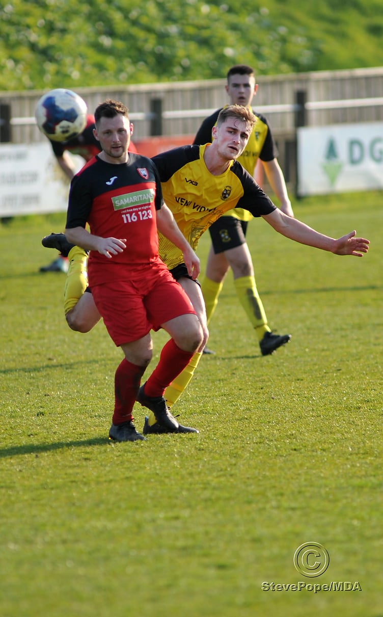 Action from Buckland Athletic Reserves’ 2-1 win at home to Plymstock United in the Devon Football League South & West division on Saturday.