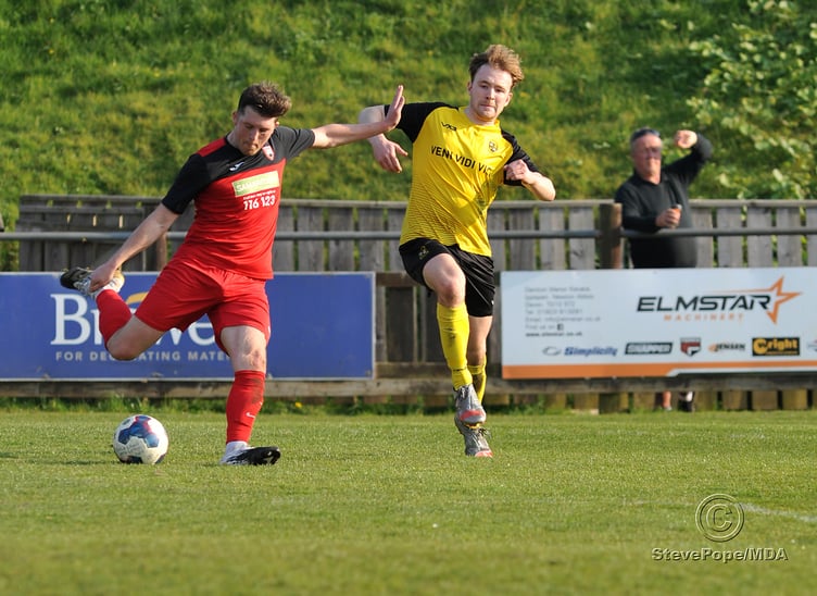 Action from Buckland Athletic Reserves’ 2-1 win at home to Plymstock United in the Devon Football League South & West division on Saturday.
