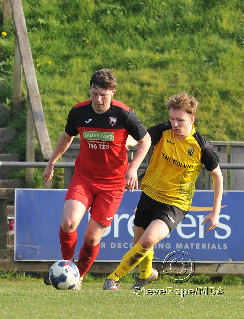 Action from Buckland Athletic Reserves’ 2-1 win at home to Plymstock United in the Devon Football League South & West division on Saturday.