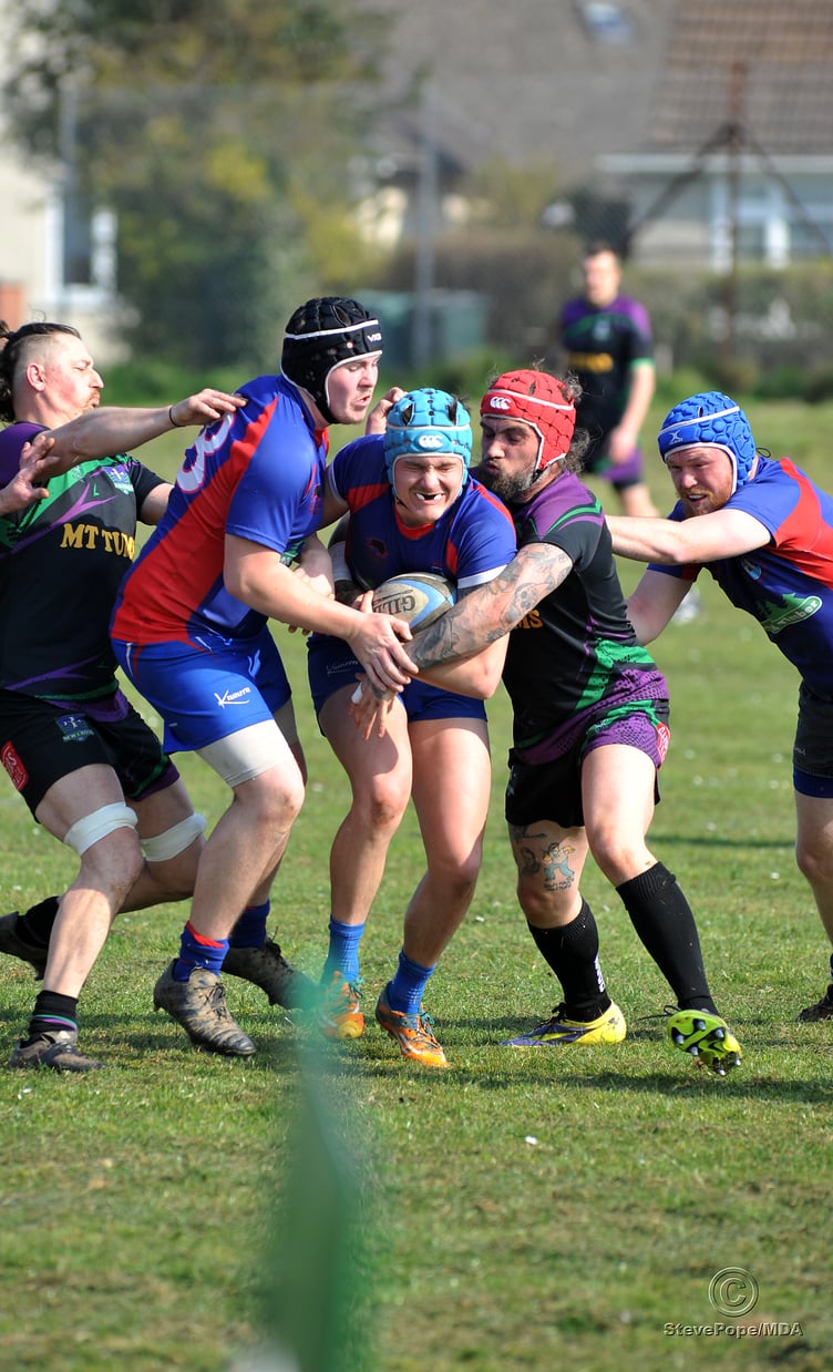 Action from the match between New Cross and Totnes on Saturday – which ended in a shock 21-19 win for the South Hams side.