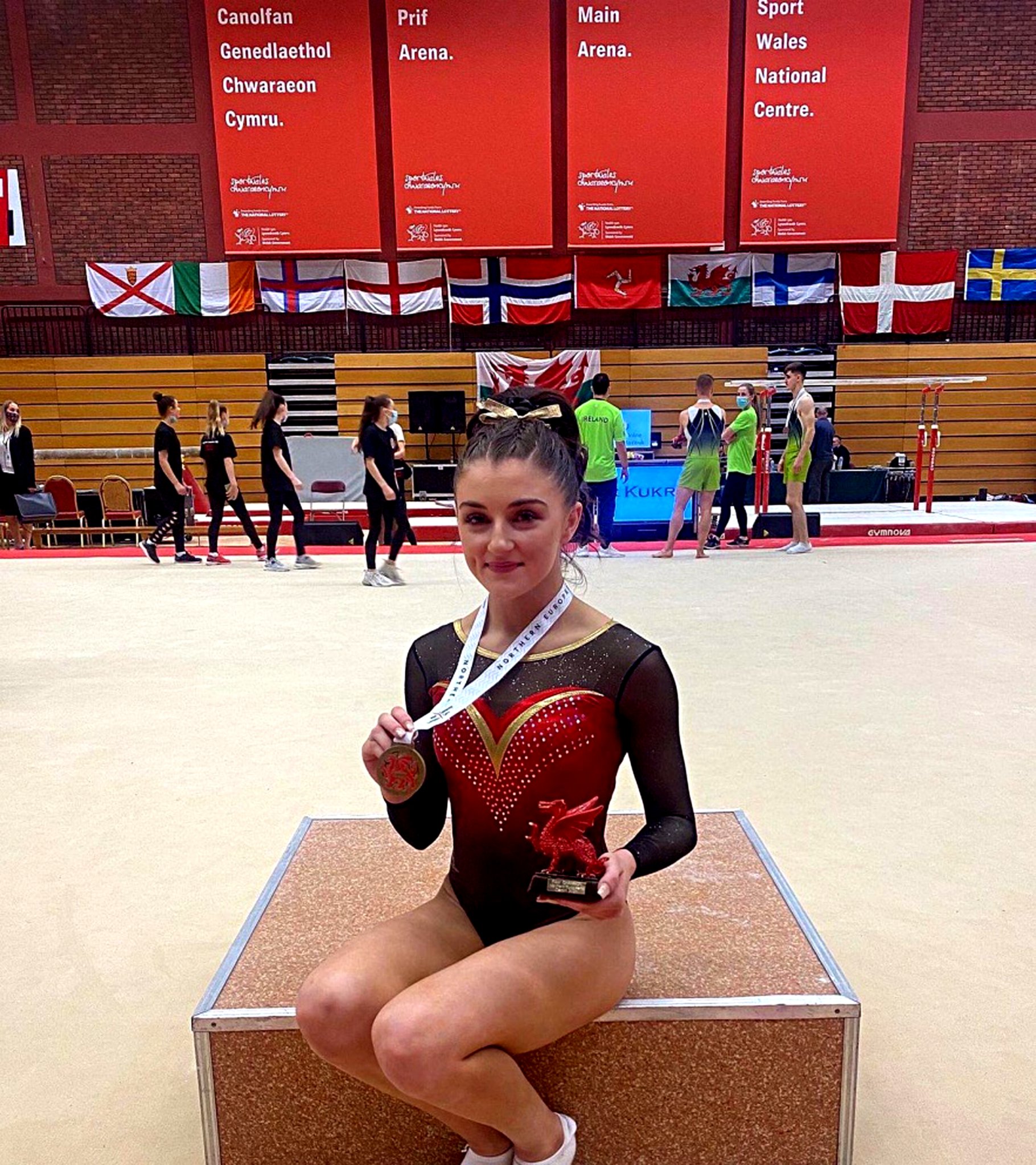 Tara Donnelly with her gold medal at the Northern European Gymnastics Championships in Wales