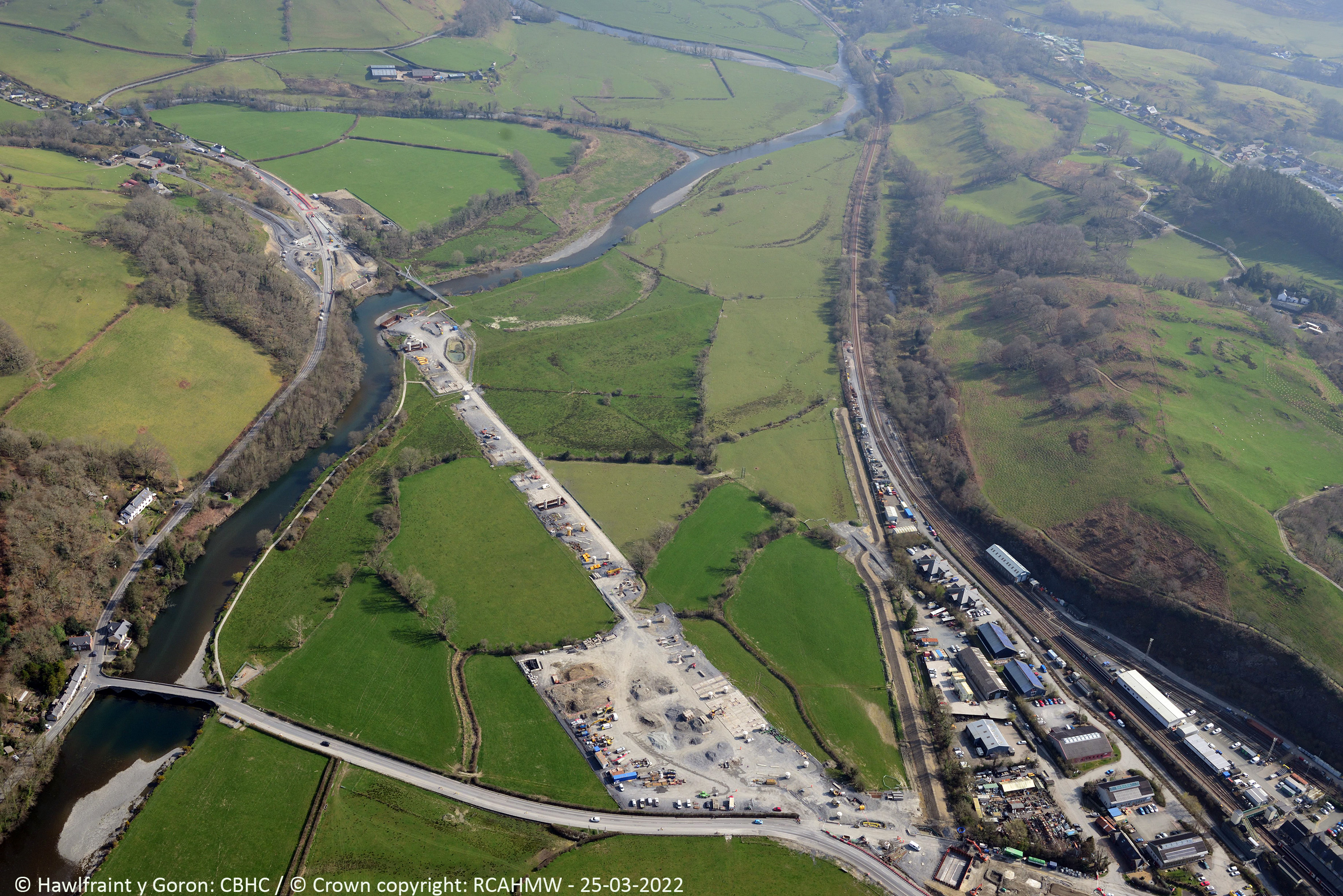Aerial footage of the Dyfi Bridge project