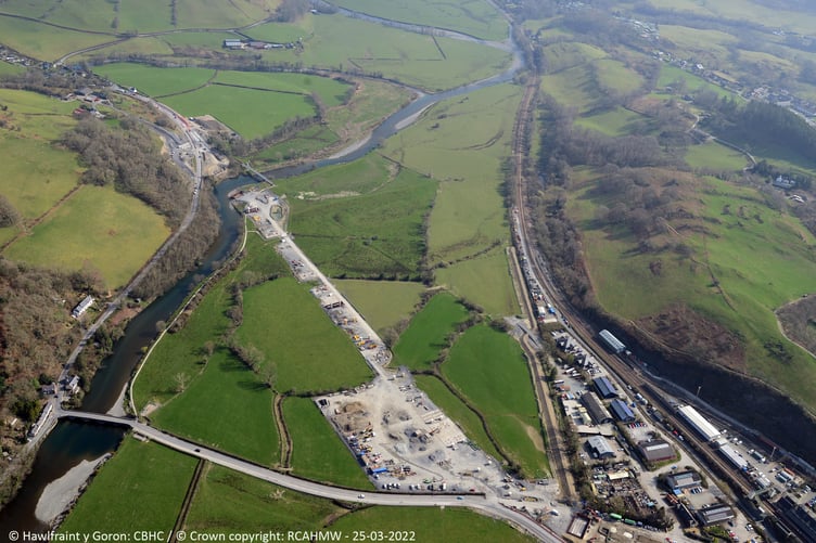 Aerial footage of the Dyfi Bridge project