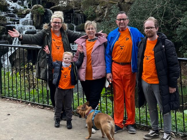 Mum Daisy Rees, Dexter Rees, grandma Jane Butt, grandad Nicky Butt and dad Jamie Rees after the five-mile walk