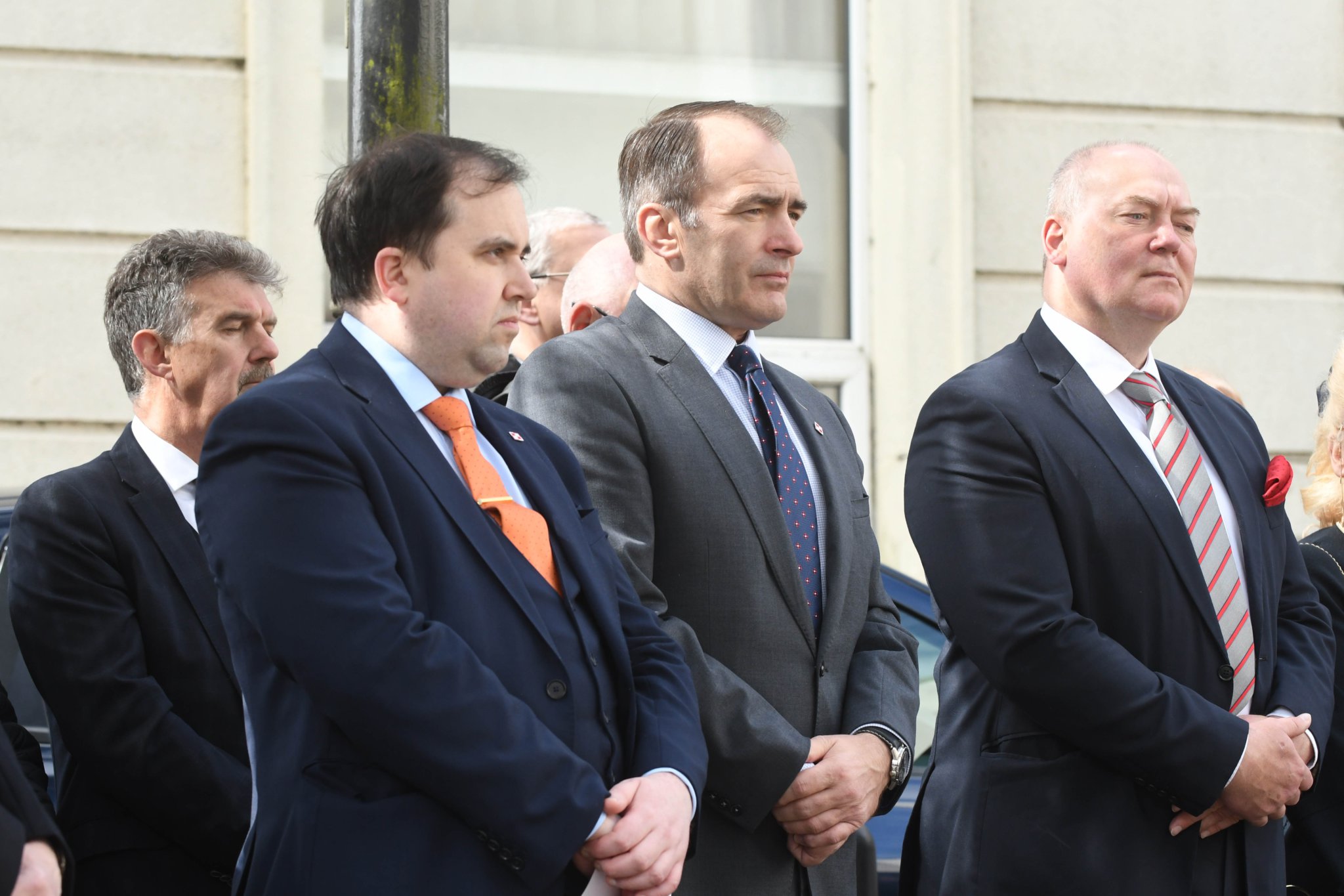 The unveiling of a commemorative plaque in the Centenary Gardens, Douglas, to the airmen of the Polish Air Force in the Second World War - pictured left to right: Laurence Skelly, David Ashford, Alf Cannan and Kuba Szymanski
