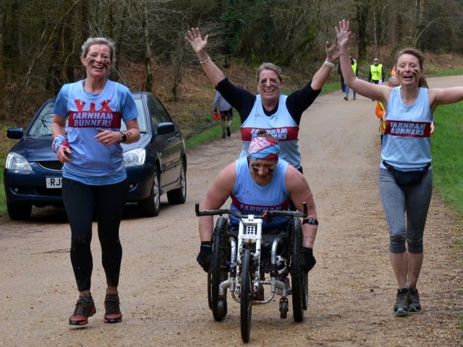 A huge effort sees Rachel Morris, with helpers Vicky Goodluck, Carolyn Wickham and Kate Townsend finish the challenging course