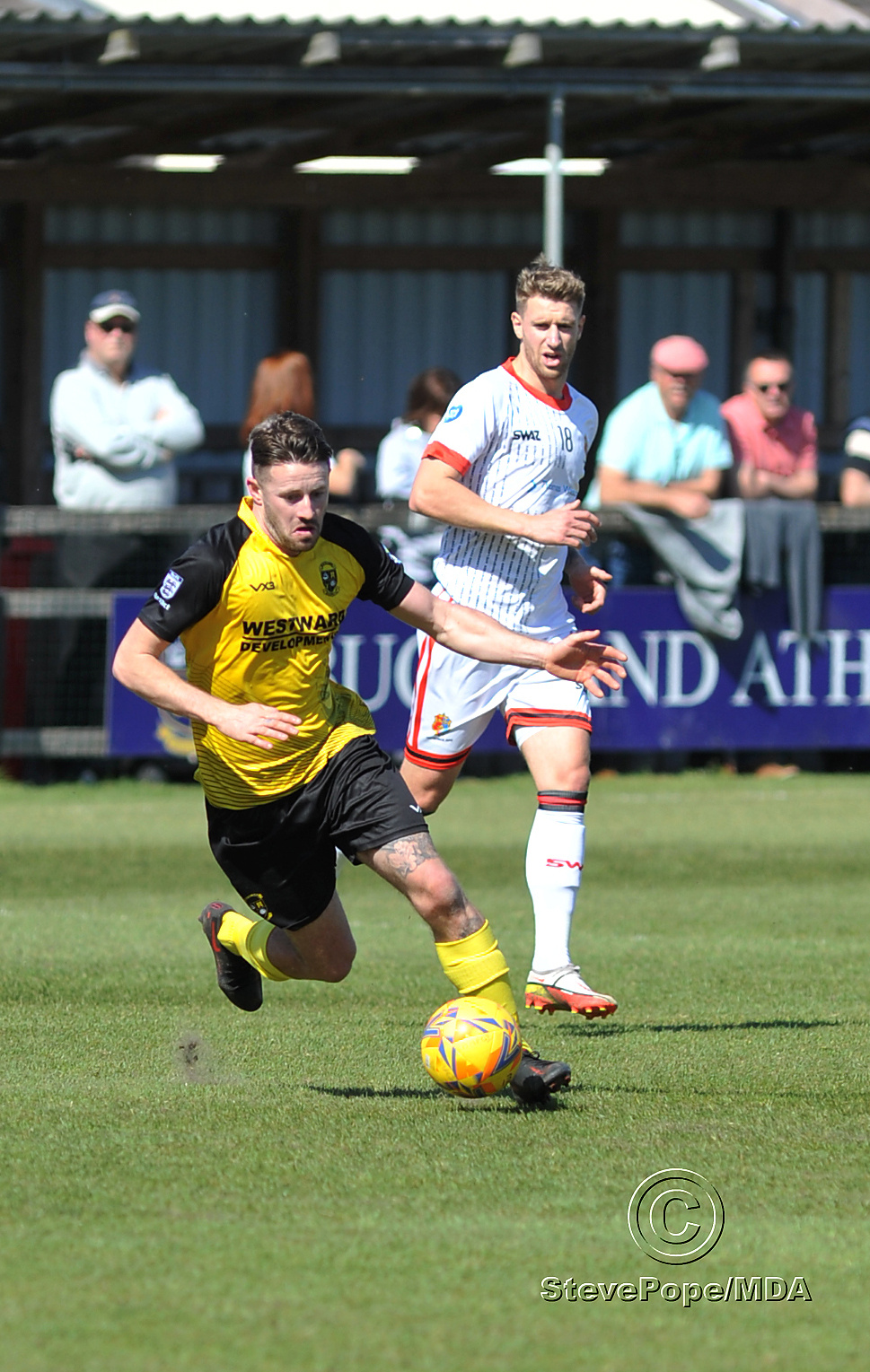 Action from Buckland Athletic’s hard-fought 0-0 draw at home to Tavistock on Good Friday.
