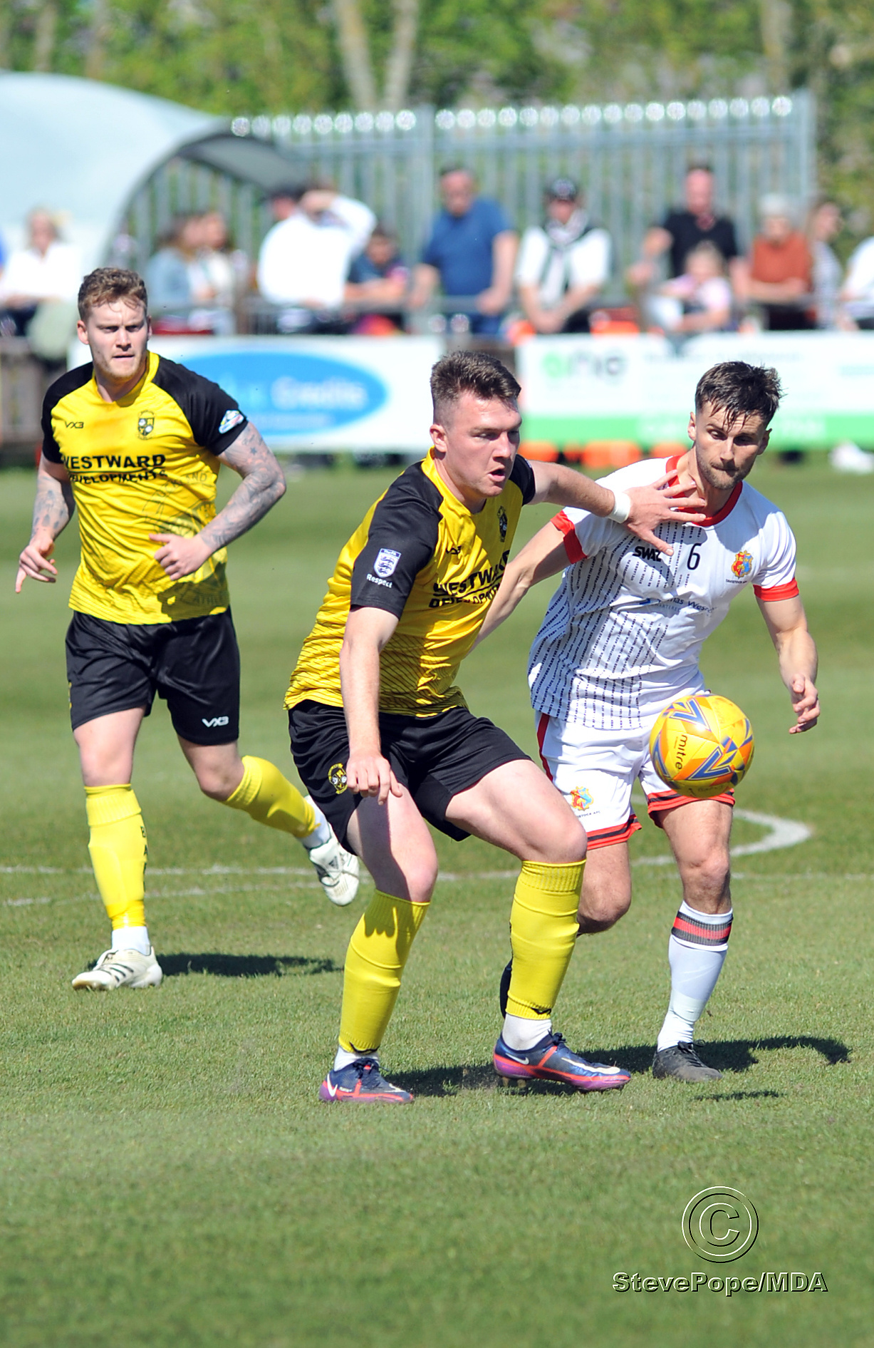 Action from Buckland Athletic’s hard-fought 0-0 draw at home to Tavistock on Good Friday.