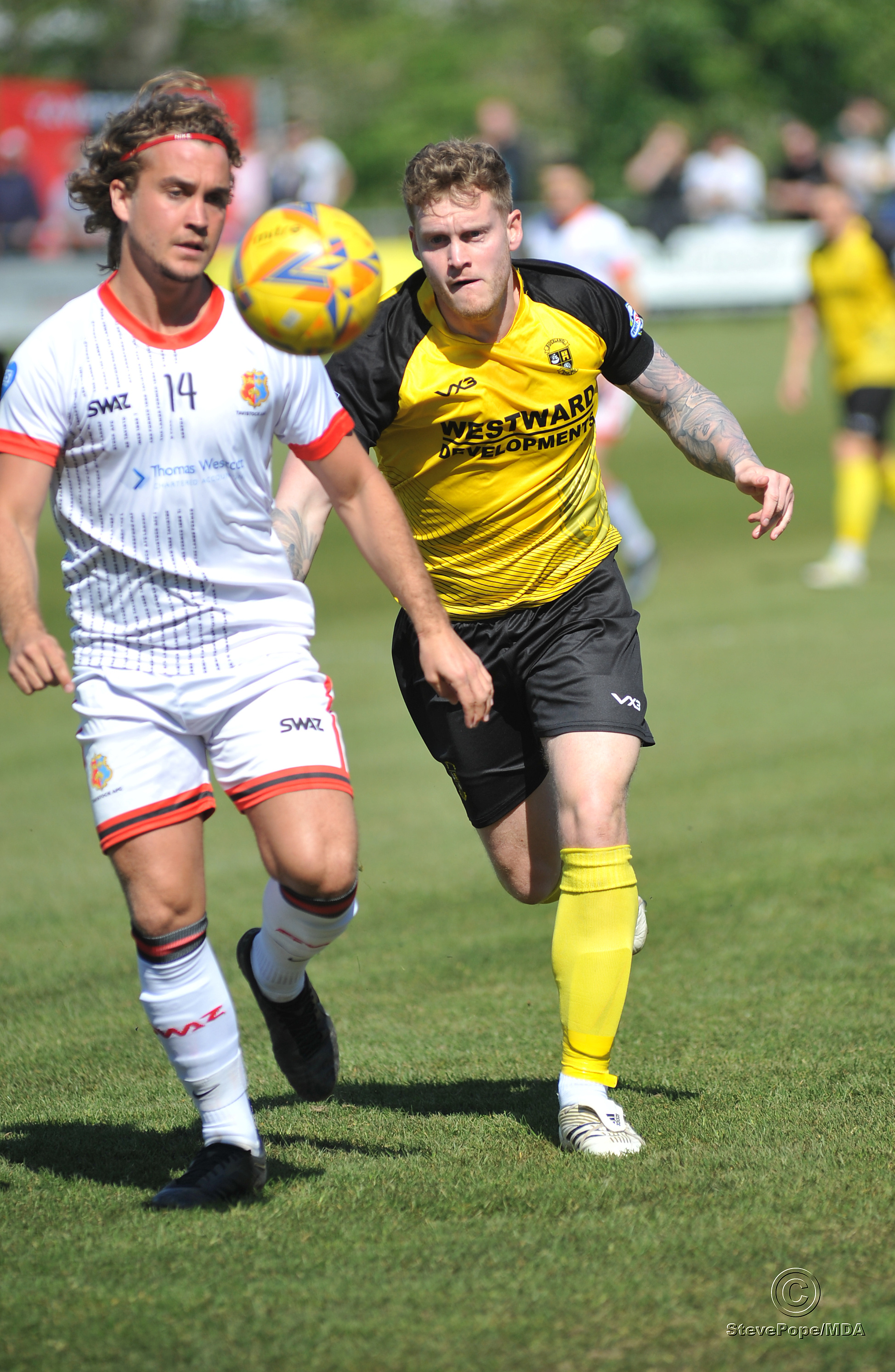 Action from Buckland Athletic’s hard-fought 0-0 draw at home to Tavistock on Good Friday.
