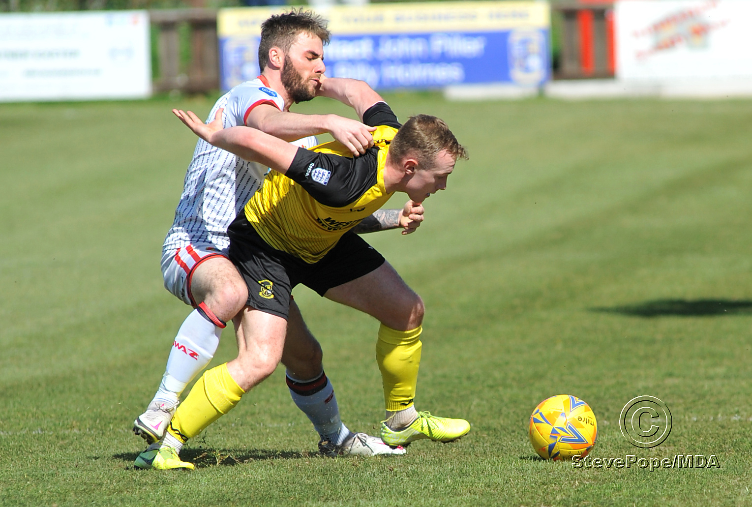 Action from Buckland Athletic’s hard-fought 0-0 draw at home to Tavistock on Good Friday.