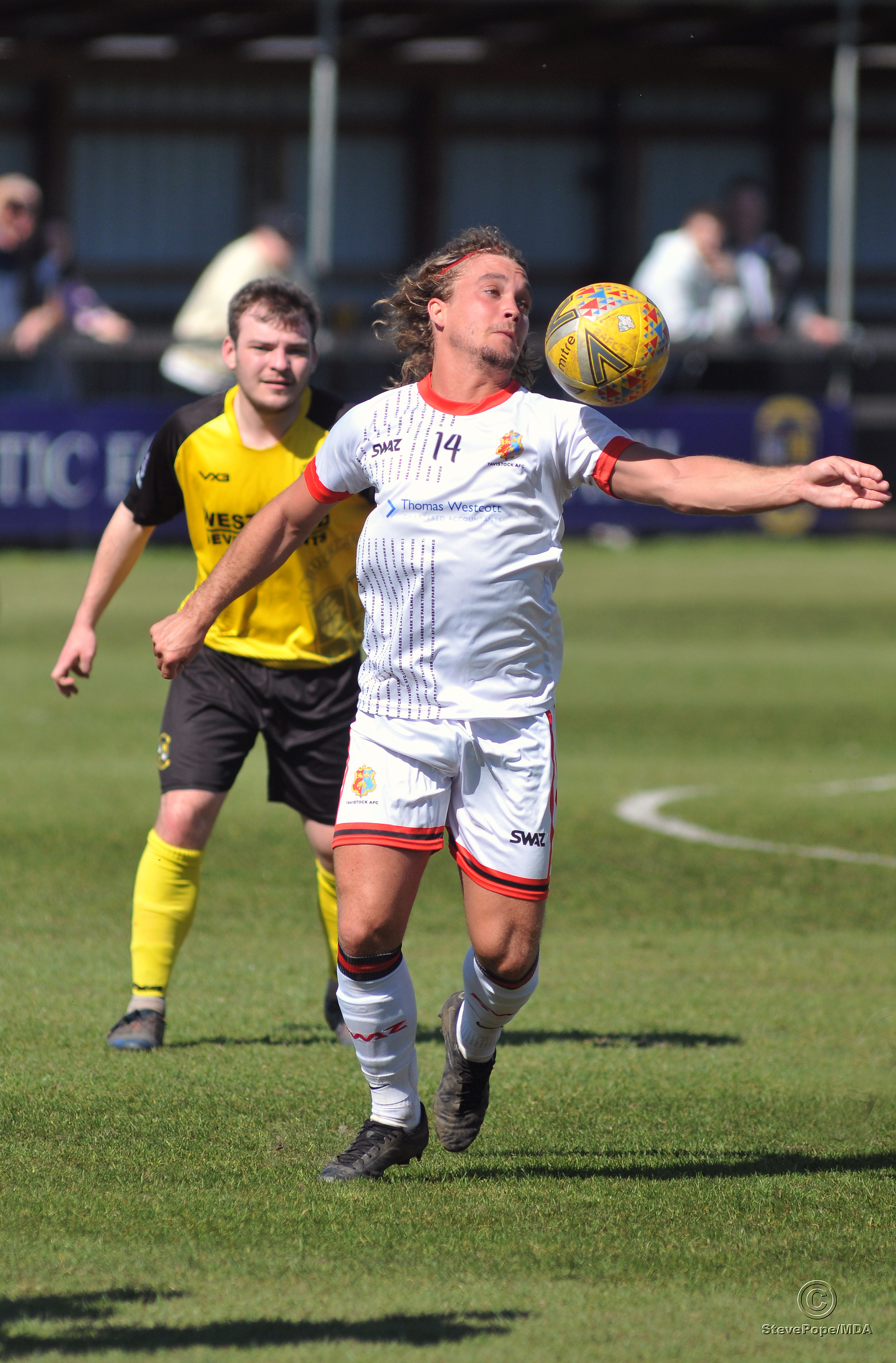 Action from Buckland Athletic’s hard-fought 0-0 draw at home to Tavistock on Good Friday.