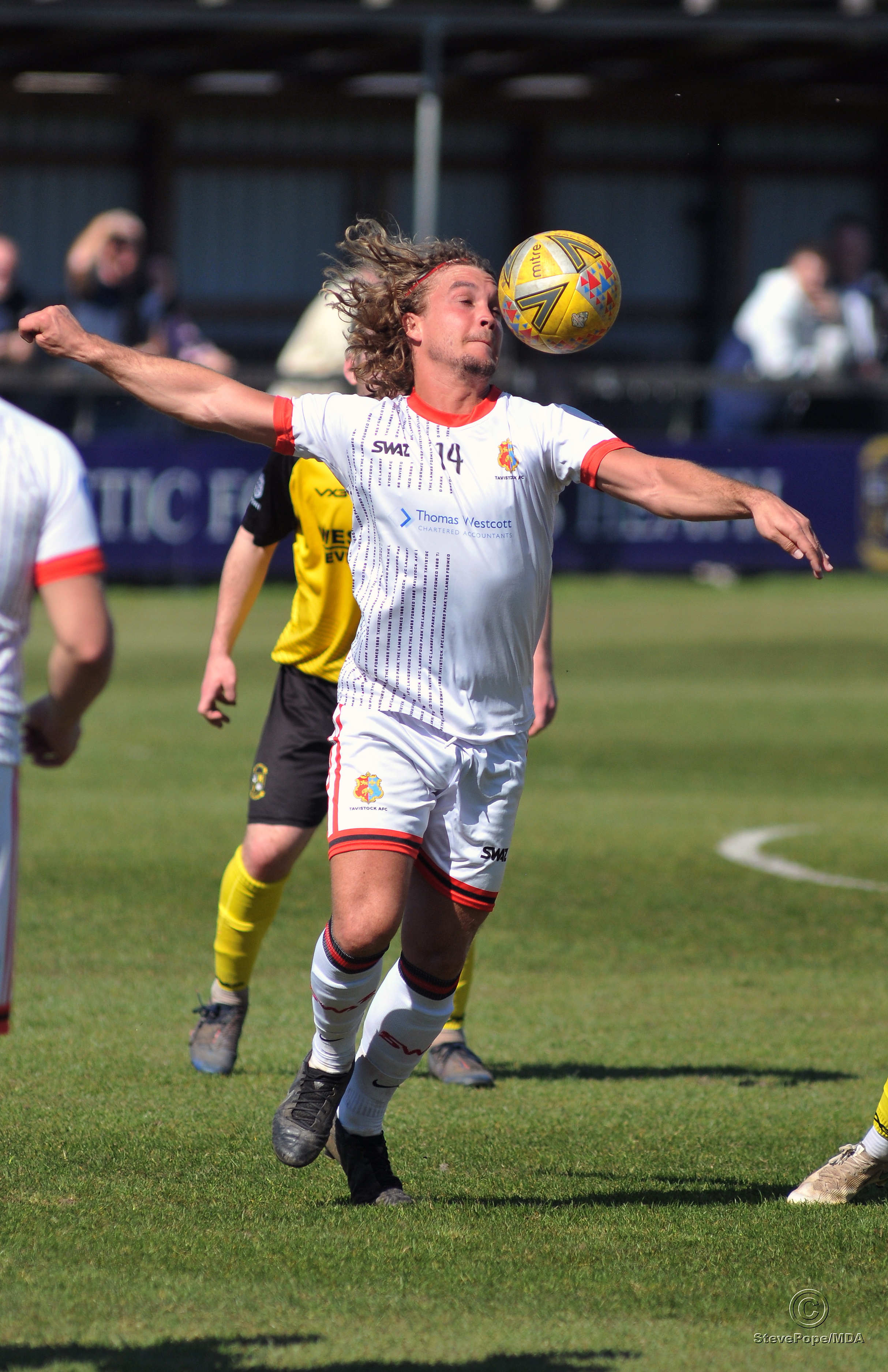 Action from Buckland Athletic’s hard-fought 0-0 draw at home to Tavistock on Good Friday.