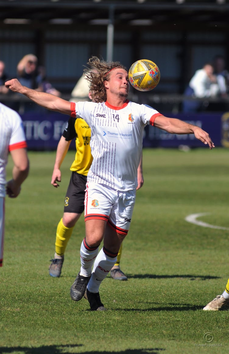 Action from Buckland Athletic’s hard-fought 0-0 draw at home to Tavistock on Good Friday.