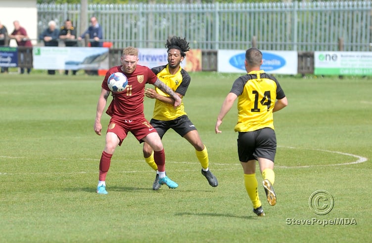 Action from Buckland Athletic Reserves’ 2-0 defeat at home to Mount Gould on Saturday.