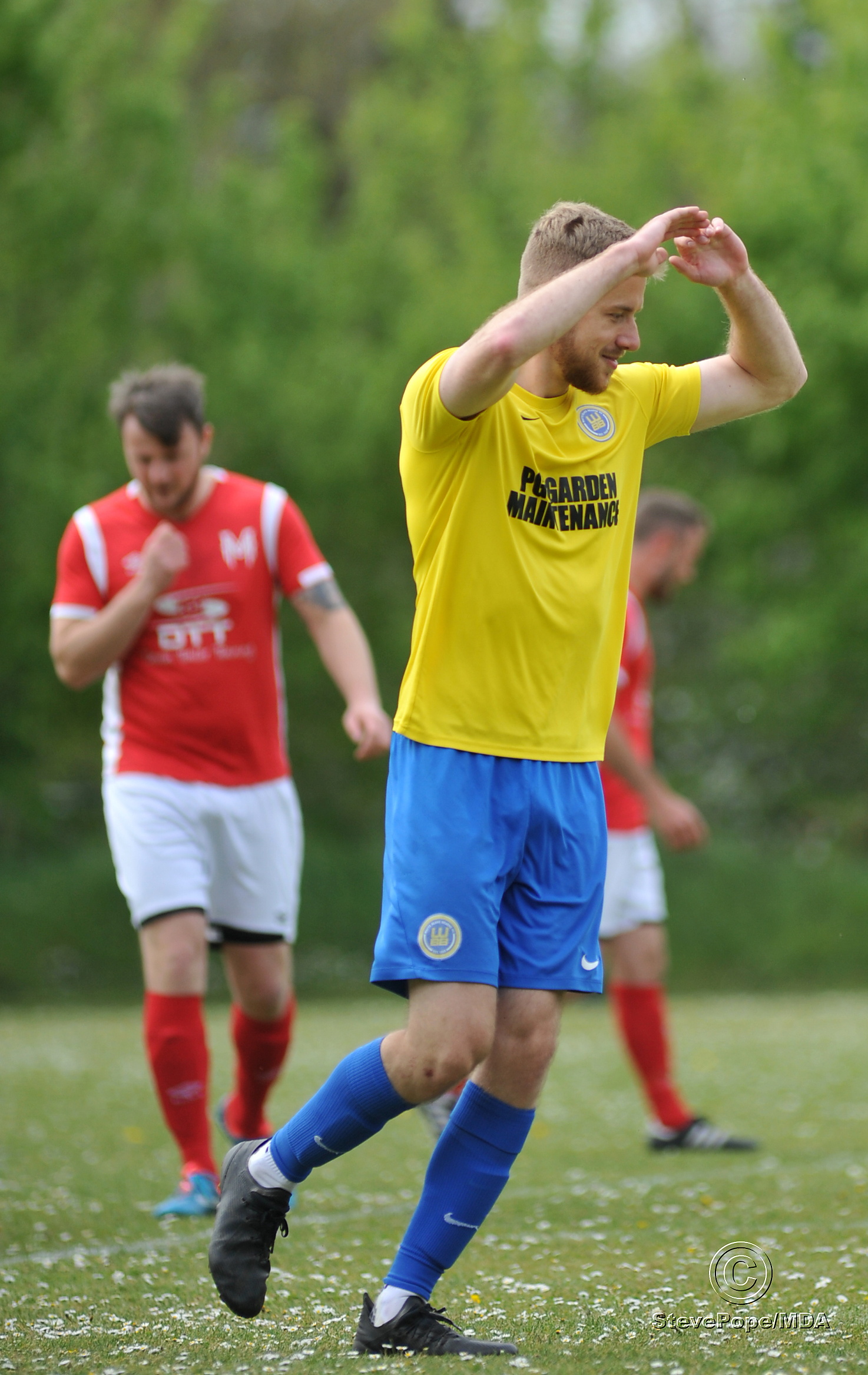 Action from Watts Blake Bearne’s South Devon Football League Premier Division clash with Meadowbrook Athletic on Saturday.