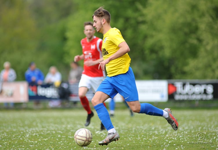 Action from Watts Blake Bearne’s South Devon Football League Premier Division clash with Meadowbrook Athletic on Saturday.