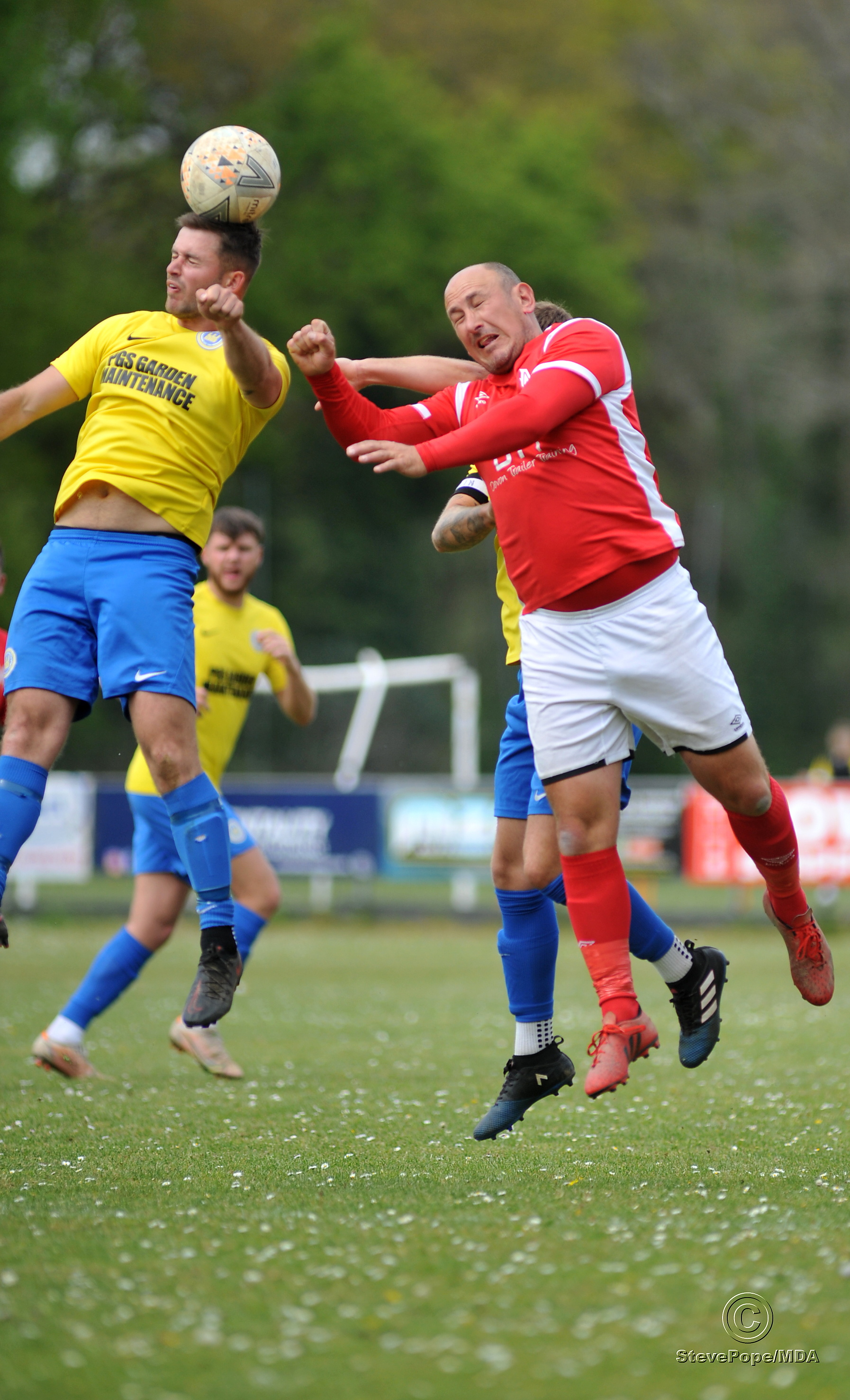 Action from Watts Blake Bearne’s South Devon Football League Premier Division clash with Meadowbrook Athletic on Saturday.