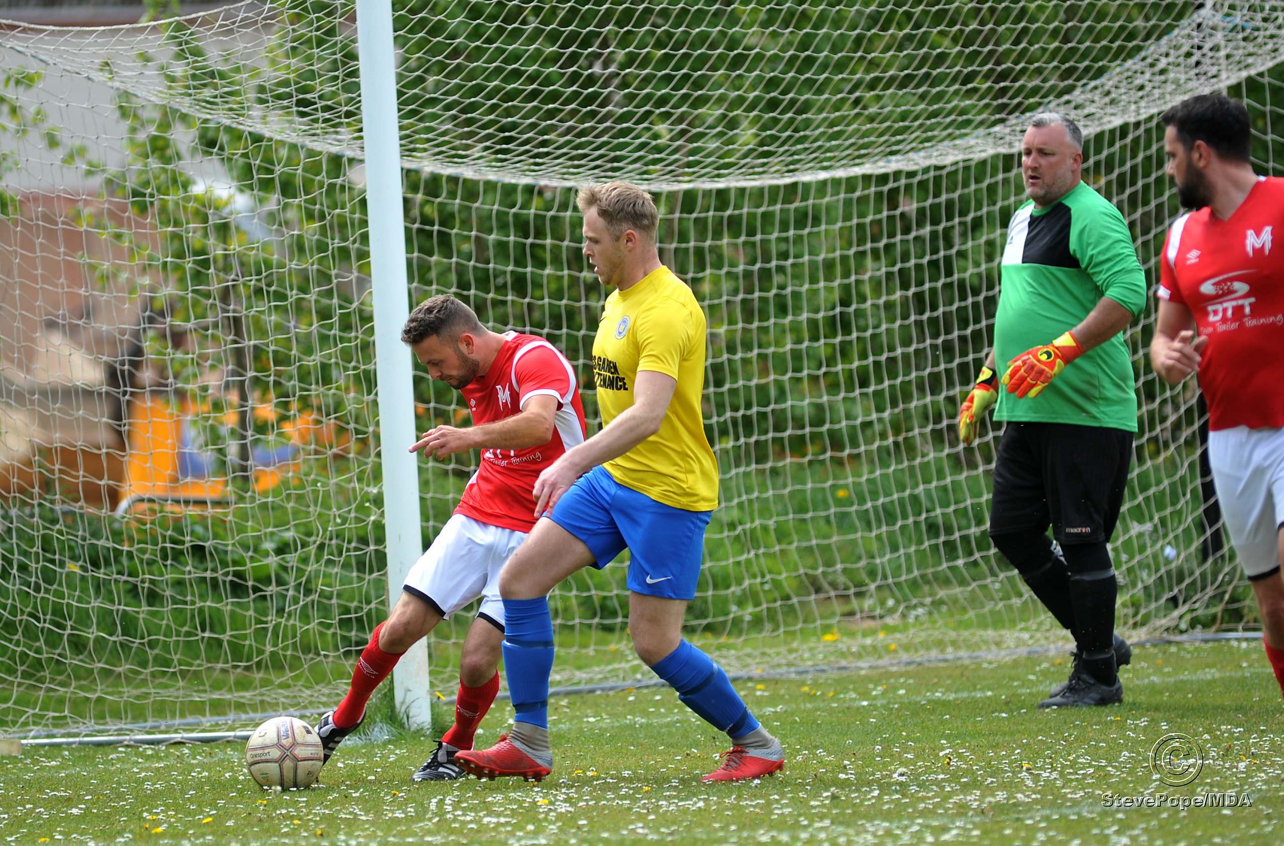 Action from Watts Blake Bearne’s South Devon Football League Premier Division clash with Meadowbrook Athletic on Saturday.
