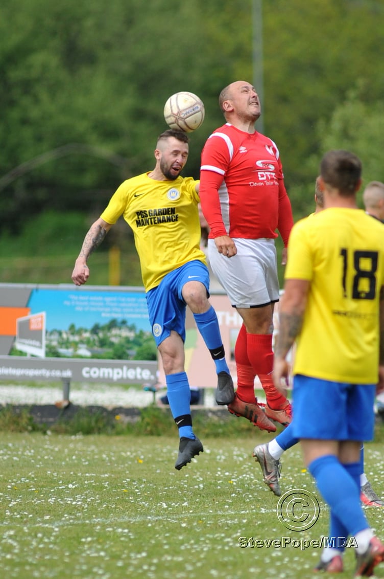 Action from Watts Blake Bearne’s South Devon Football League Premier Division clash with Meadowbrook Athletic on Saturday.