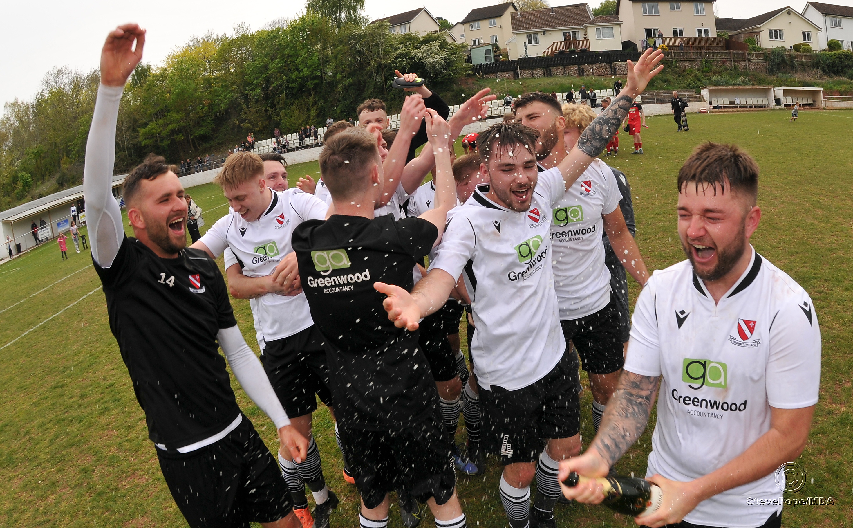 Action from Teignmouth’s clash with Plymstock United on Saturday – which saw the Teigns clinch the Devon Football League South & West title.