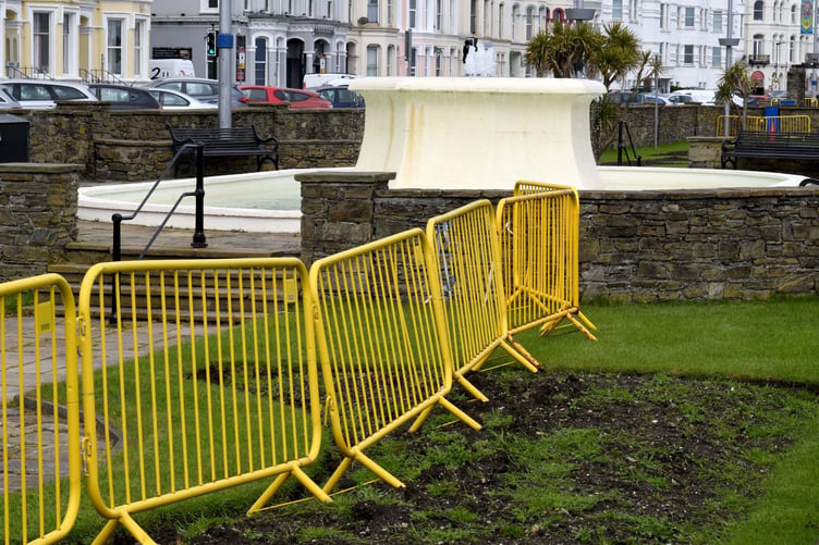 Barriers in use at the sunken gardens on Loch Promenade in Douglas -