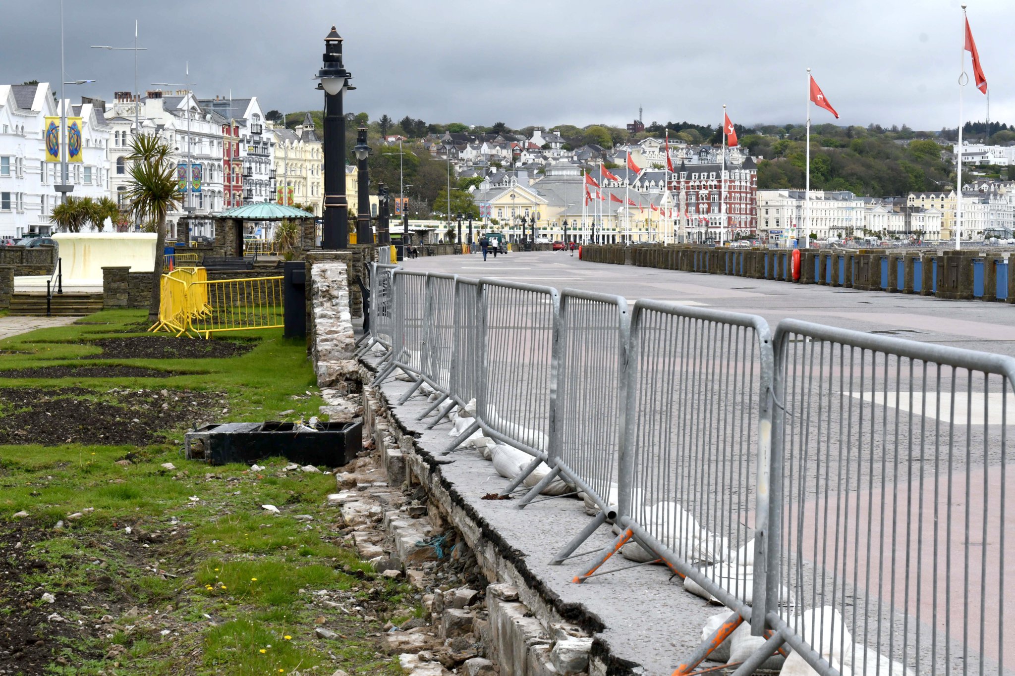 Barriers in use at the sunken gardens on Loch Promenade in Douglas -