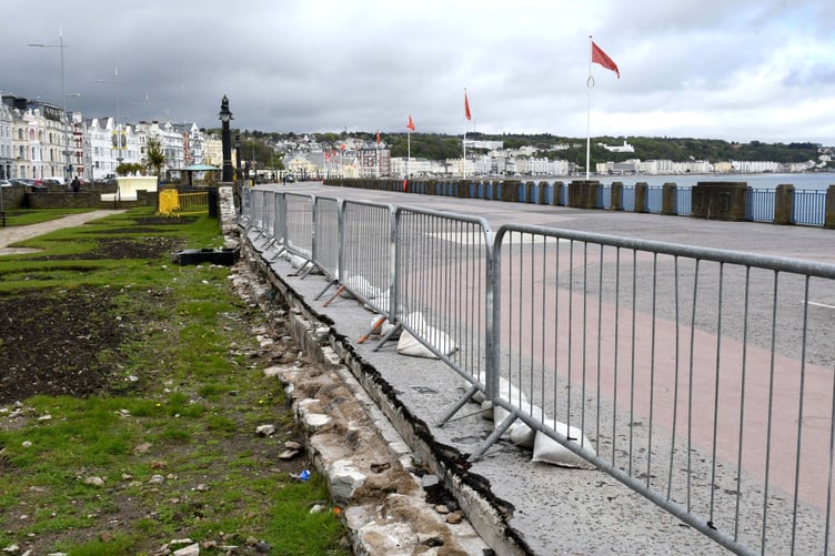 Barriers in use at the sunken gardens on Loch Promenade in Douglas -